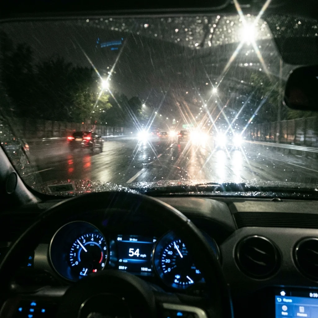 Headlights night glare visual simulation